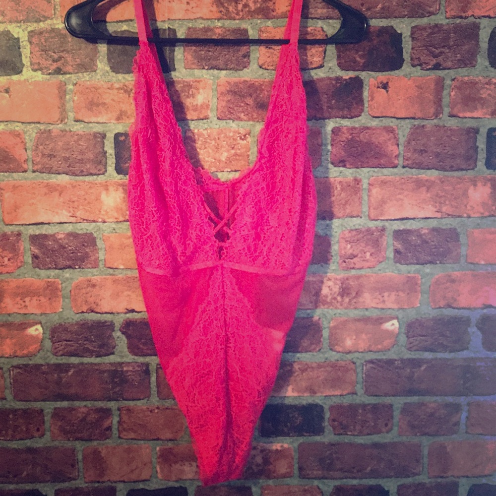 Pink lace bodysuit